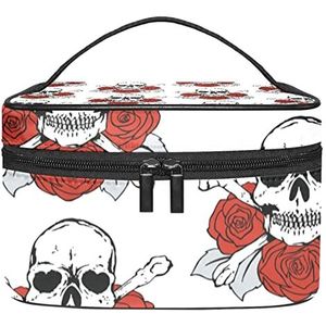 Schedels Rozen Patroon Make-up Organizer Bag, Reizen Make-up Tas Organizer Case Draagbare Cosmetische Tas voor Vrouwen en Meisjes Toiletartikelen, Meerkleurig, 22.5x15x13.8cm/8.9x5.9x5.4in