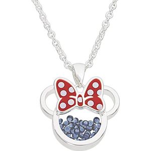 Disney Minnie Silver Plated Brass met rode Enamel Bow September Birthstone Floating Stone Necklace CF00308SSEPL-Q.PH