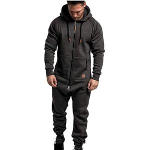 EflAl Heren Onesie Hooded Jumpsuit Oversized Zip Up Overall Rompertjes Casual Effen Kleur Een Stuk Jogger Sweatsuit Nachtkleding, Donkergrijs, 5XL