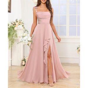 Dames chiffon bruidsmeisjes jurken met split lange galajurken ruches cocktailjurk plus size, Turkoois, 54 grote maten