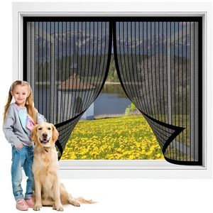 Raamhor met Muggennet 93 x 186 cm Krachtige Magneten Die Automatisch Sluiten Laat Frisse Lucht Binnen Zonder Boren Voor Alle Soorten Ramen Deuren, Zwart