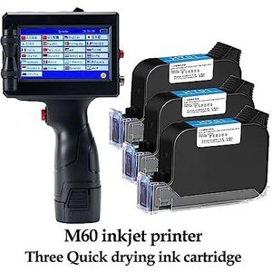 Draagbare inkjetprinter 12,7 mm handheld inkjetprinter, draagbare labelpartij QR-code verpakkingstas plastic flesprinter, sneldrogende inkt(Printer with 3 ink)