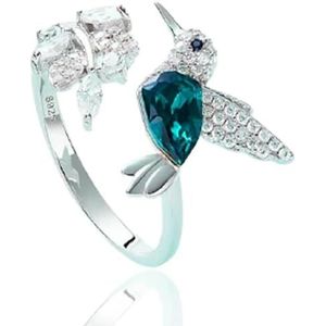 Elegante natuurlijke blauwe steen verstelbare kolibrie ringen voor vrouwen glas gevulde ringen vrouwelijke verloving bruiloft partij sieraden-A77
