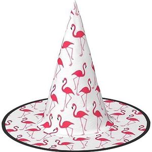 TyEdee Halloween heksenhoed, carnaval griezelige pet, tovenaar magische feestpet voor een Halloween-avontuur-roze flamingopatroon