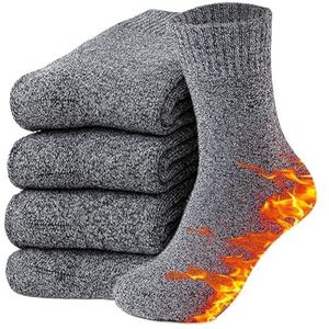 Hocerlu 5 paar thermische herensokken - dikke en warme wintersokken, dikke wollen sokken met kussen, bootsokken, maat 36-48, Effen grijs - 5 paar, 40-45 EU