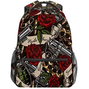 Gedrukt Rugzak School Boek Tas College Boekentassen Metalen Rose Reizen Sport Wandelen Camping Dag Pack, 1 kleur, One Size