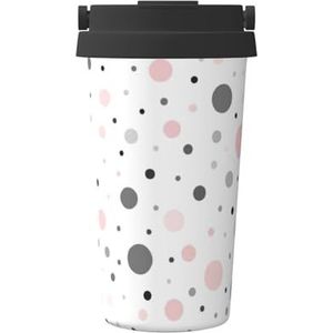 FRGMNT Roze grijs wit moderne polka dot patroon print thermische koffiemok, reizen geïsoleerde deksel roestvrij stalen beker voor thuiskantoor buiten