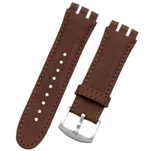 LQXHZ Compatibel Met Swatch Horlogeband 23 Mm Nieuwe Hoge Kwaliteit Heren Zachte Waterdichte Lederen Horlogeband Bandjes Zwart Bruin Koeienhuid Armband (Color : B Brown, Size : 23mm silver clasp)