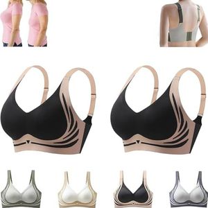 Libiyi BH for oudere vrouwen, Super Gather BH, draadloze push-up BH, anti-verzakking BH, ontworpen door een 60-jarige grootmoeder(Black,XXL)