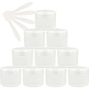 cosmetische potten 12 stuks lege 50 ml roze plastic cosmetische potten met schroefdeksel, 50 g kleine pot met binnenvoering for cosmetische reisgel lippenbalsem + 5x spatel(Transparent,100ml)