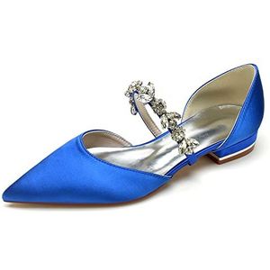 EICOFF Bruidsschoenen Satijn Lage Hakken Dames Gesloten Teen Strass Trouwschoenen Platte Bruiloft Jurk Party Schoenen,Royal blue,36 EU