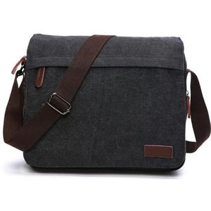 Stevige vintage canvas messenger-tastassen met gesp, casual draagbare schoudertas, eenvoudig pakket for heren (Color : Black, Size : Medium 22x5.5x30cm)