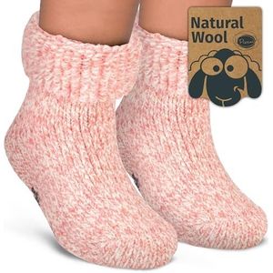 Piarini ABS-antislipsokken voor kinderen, 1 paar, wollen sokken, wintersokken, Noorse sokken met badstof aan de binnenkant, roze, 23-26 EU