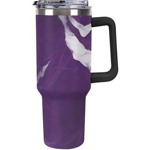 STVNKML 40 oz beker met handvat donkerpaarse textuur roestvrijstalen koffiemok herbruikbare reismok lekvrije geïsoleerde autobeker grote capaciteit beker voor reizen, buiten, thuisgebruik (zwart)