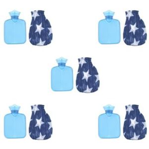 5 Set van Mini 250ml Warmwaterkruik Tas met Zachte Doek Cover en Schroef Top Blauw