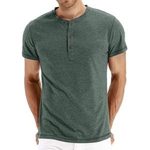 Bienwwow Heren Button T-Shirts Zomer Katoen T-shirt Korte Mouw Lichtgewicht Lounge Tops, Groen, M