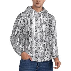 Dexnel Snake Skin Zwart-wit fleece gevoerde hoodie voor heren, sherpa-pullover met kangoeroezak, verstelbare capuchon, wintersweatshirt, Zwart, S
