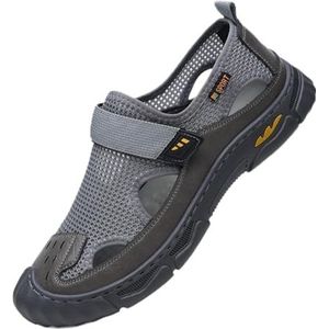 Mode Mannen Handgemaakte Sandalen, Gesloten Teen Wandelen Sandalen, Hollow Out Backpacken Strandschoenen, Grijs, 42 EU