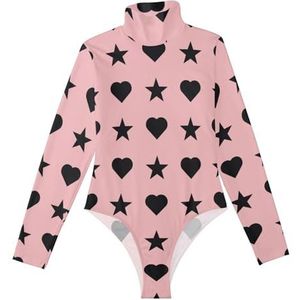 LI ZHI XIN Rompertjes met lange mouwen en lange mouwen voor dames, eendelige jumpsuit met rolkraag, turnpakje voor meisjes, dans, workout, fitness, bodysuit met hartvormig sterrenpatroon, Meerkleurig