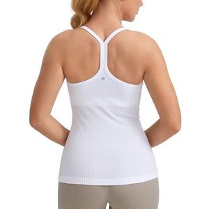 CRZ YOGA Naadloze Trainingstanktops Voor Dames Racerback Atletische Hemd Sportshirts Met Ingebouwde Bh wit XS