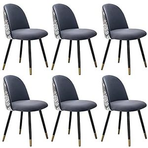 GEIRONV Dining Chair Set van 6, for Woonkamer Slaapkamer Zachte Velvet Make Chair Modern Design met Rugleuning Lounge Chair Eetstoelen (Color : Gris)
