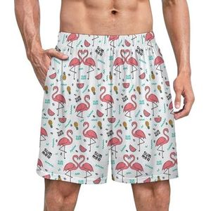 Zomer Flamingo Ananas Grappige Pyjama Shorts voor Mannen Pyjama Bottoms Heren Nachtkleding Met Zakken Zacht