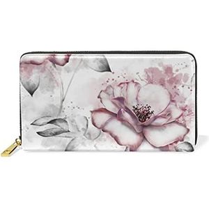 Retro bloem paarse inkt kunst portemonnee echt lederen portemonnee creditcardhouder voor vrouwen telefoon meisje