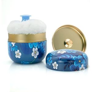 BBKON Grote poederdonsje voor lichaamspoeder met poedercontainer, zachte poederdonsje en stofpoeder reiskoffer (blauw bloemenseizoen)