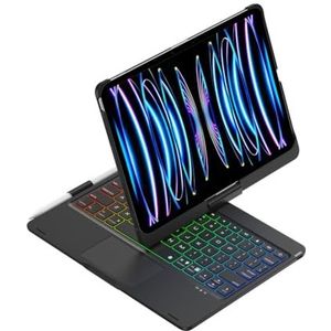 Toetsenbordhoes voor iPad Air 13 (M3 2025 / M2 2024) en Pro 12.9 (6e/5e/4e/3e generatie), 360° Draaibaar, 7-Kleuren Verlicht Toetsenbord met Trackpad & Penhouder,zwart