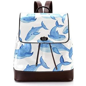 Gepersonaliseerde schooltassen boekentassen voor tiener blauwe walvis cartoon stijl, Meerkleurig, 27x12.3x32cm, Rugzak Rugzakken