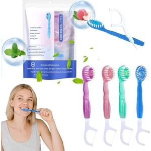 5-in-1 mini-tandenborstelset, tandenborstel met floss en tongschraper en tandenstokerset, 26 stuks wegwerp-mini-tandenborstels met tandpasta, draagbare mondverzorging for op reis en op het werk(1pack)