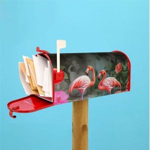 VTCTOASY Twee rode flamingo's print brievenbushoezen magnetische standaard maat waterdichte brievenbus wraps post brievenbus cover voor huis tuin tuin tuin 25,5 x 21 inch