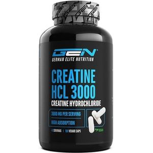 Creatine HCL - 180 Capsules - Hoge Dosis met 3000 mg - Pure Creatine Hydrochloride - Hoge Opname - Hoge Biobeschikbaarheid - Veganistisch