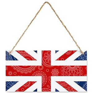 Britse Paisley vlag houten bord gepersonaliseerde houten plaquette muurkunst met touwen voor thuiskantoor decor 25 x 12,5 cm