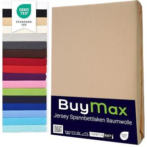 Buymax Hoeslaken 180x200cm katoen 100% hoeslaken jersey matrashoogte tot 25 cm, kleur zand