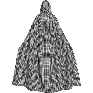FRGMNT Grijze geruite lijnen print Mannen Hooded Mantel, Volwassen Cosplay Mantel Kostuum, Cape Halloween Dress Up, Hooded Uniform