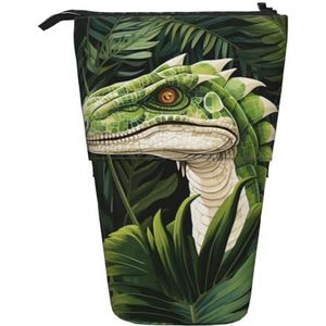 Evengigy Dinosaurus palmblad print schattig etui met ritssluiting verstelbare standaard potloodhouder grappige make-up tas, Zwart, Eén maat, Tas Organizer