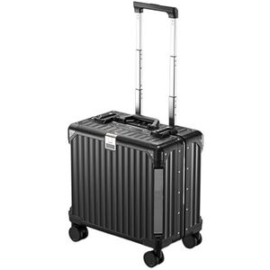 Koffer Aluminium magnesiumlegering bagage heren/dames reiskoffer met telescopische trekstangspinner (Color : Black)