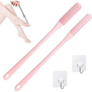 2 stuks teenreinigingsborstel, siliconen voetschrobber voor douche met 15,7 inch lange steel, zachte reinigingsbadborstel, voetreiniger, scrub, voetverzorging voor senioren, ouderen, mannen en vrouwen