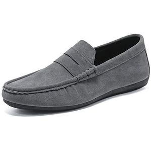 Herenloafers Suede Vamp Moe-Toe Penny Loafers Stiksels Details Comfortabel Antislip Antislip Casual Slip-on (Color : Grey, Size : 43 EU)