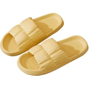 UBOHUZ Vrouwen Thuis Schoenen Platform Slipper Zomer Strand Slipper Vrouwen Zachte Zool Platte Schoenen Mute Antislip Slides Strand Sandaal Voor Badkamer, Zwembad, Geel, 36/37 EU