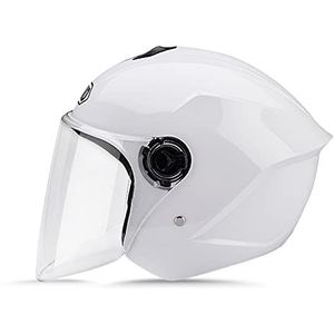 LIONCIANO Motorhelm voor volwassenen, stijlvolle halfopen helm met bril, schokbestendige motorhelm met ventilatie om de verkeersveiligheid van de gebruiker te beschermen, wit