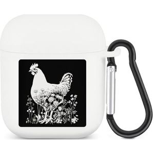 Kip met wilde bloemen schattig hoesje voor AirPods 2 & 1 schokbestendige beschermende hoofdtelefoon gevallen cover met sleutelhanger voor mannen vrouwen