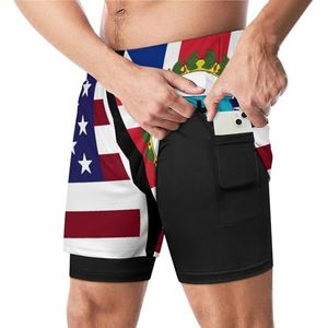 Amerikaanse En Montserrat Vlag Grappige Zwembroek Met Compressie Liner & Pocket Voor Mannen Board Zwemmen Sport Shorts