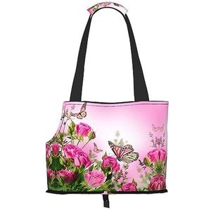 Pet Tote Bag Met Pocket Veiligheid, Vlinder Kussen Bloemen Pet Carrier Voor Kleine Hond En Katten, Huisdier Reizen/Wandelen