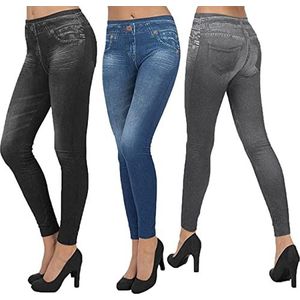 ShopINess 3-pack slim jeggings voor dames, blauw, grijs, zwart, Diverse, S-M