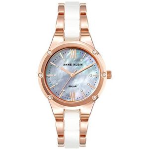 Anne Klein Vrouwen zonne-energie premium kristal geaccentueerd keramische armband horloge, AK/3758, Rose goud/wit, Rose goud/wit