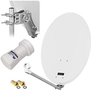 HD Digital SAT-systeem 60 cm ALU spiegel schaal lichtgrijs + Single LNB 1 deelnemer voor de ontvangst van DVB-S/S2 Full HD 3D 4K Ultra HD (UHD) signalen + stekker gratis inbegrepen in een set