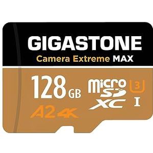 [5 jaar gratis gegevensherstel] GIGASTONE 128 GB Micro SD-kaart, Camera Extreme MAX, tot 160/100 MB/s, MicroSDXC-geheugenkaart voor DJI, Gopro, Insta360, Dashcam, 4K Video, UHS-I A2 V30 U3 met adapter