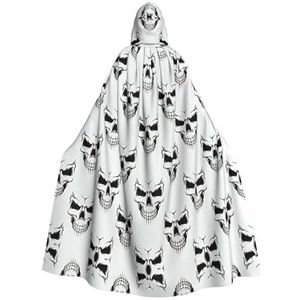 Bxzpzplj Halloween Thema Monochroom Skelet Hoofd Print Hooded Mantel Lange Voor Carnaval Cosplay Kostuums 185 cm, Carnaval Fancy Dress Cosplay